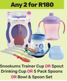 Snookums Trainer Cup OR Spout Drinking Cup OR 5 Pack Spoons OR Bowl & Spoon Set any 2 