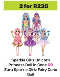 Sparkle Girlz Unicorn Princess Doll in Cone OR Zuru Sparkle Girlz Fairy Cone Doll