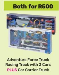 Adventure Force Truck Racing Track with 3 Cars PLUS Car Carrier Truck