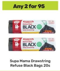 Supa Mama Drawstring Refuse Black Bags any 2