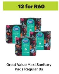 Great Value Maxi Sanitary Pads Regular