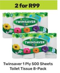 Twinsaver 1 Ply 500 Sheets Toilet Tissue 8-Pack