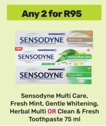 Sensodyne Multi Care, Fresh Mint, Gentle Whitening, Herbal Multi OR Clean & Fresh Toothpaste any 2 