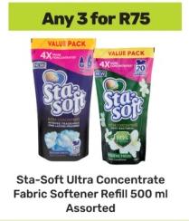 Sta-Soft Ultra Concentrate Fabric Softener Refill Assorted 500 ml  any 3 