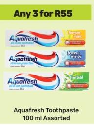 Aquafresh Toothpaste 100 ml Assorted any 3 