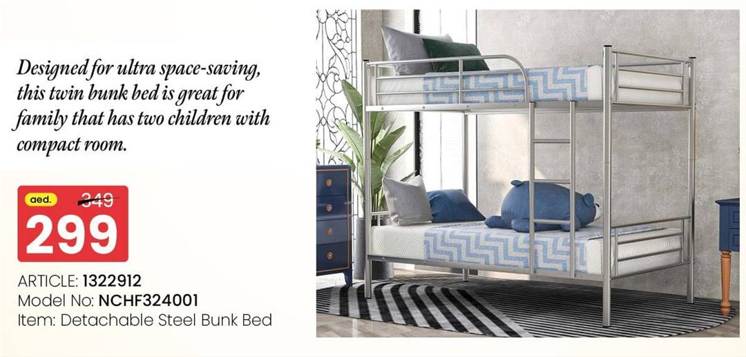 Designed for ultra space-saving, this twin bunk bed is great for family that has two children with compact room.