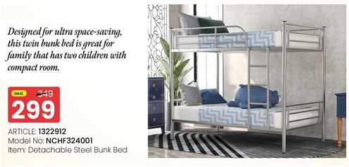 Designed for ultra space-saving, this twin bunk bed is great for family that has two children with compact room.