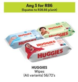 Any 3 HUGGIES Wipes (All variants) 56/72's