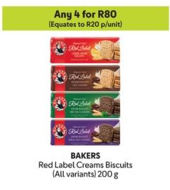 Any 4 BAKERS Red Label Creams Biscuits (All variants) 200 g