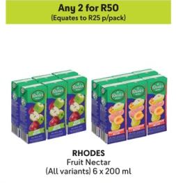 Any 2 RHODES Fruit Nectar (All variants) 6 x 200 ml