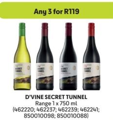 Any 3 Swartland D'VINE SECRET TUNNEL Range 1 x 750 ml