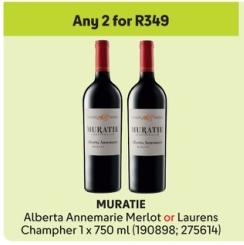 Any 2 MURATIE Alberta Annemarie Merlot or Laurens Campher 1 x 750 ml