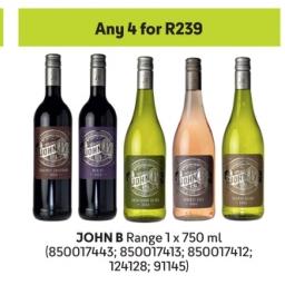 Any 4 JOHN B Range 1 x 750 ml