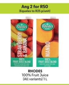 Any 2 RHODES 100% Fruit Juice (All variants) 1 L