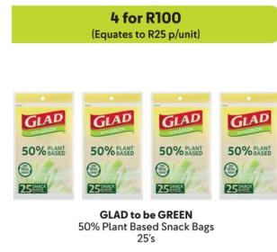 GLAD to be GREEN 50% Plant Based Snack Bags 25's