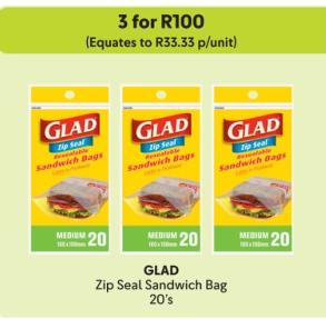 GLAD Zip Seal Sandwich Bag 20's