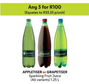 Any 3 APPLETISER or GRAPETISER Sparkling Fruit Juice (All variants) 1.25 L