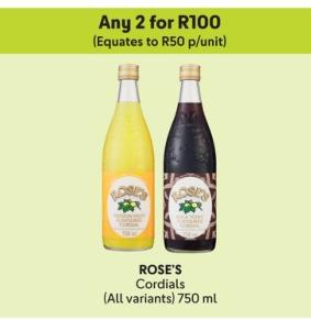 Any 2 ROSE'S Cordials (All variants) 750 ml