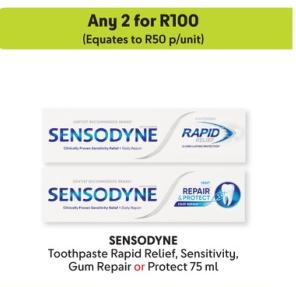 Any 2 SENSODYNE Toothpaste Rapid Relief, Sensitivity, Gum Repair or Protect 75 ml