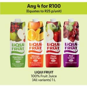 Any 4 LIQUI FRUIT 100% Fruit Juice (All variants) 1L