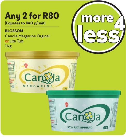 Any 2 Epic Blossom Canola Margarine Original or Lite Tub 1 kg