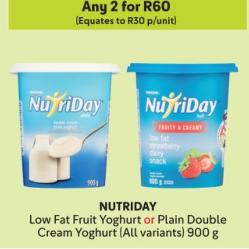 Any 2 Danone Nutriday Low Fat Fruit Yoghurt or Plain Double Cream Yoghurt (All variants) 900g