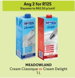 Any 2 MEADOWLAND Cream Classique or Cream Delight 1L