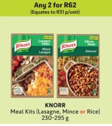 Any 2 KNORR Meal Kits (Lasagne, Mince or Rice) 230-295 g