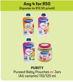 Any 4 PURITY Pureed Baby Pouches or Jars (All variants) 110/125ml