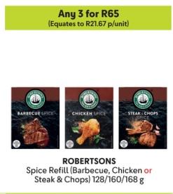 Any 3 ROBERTSONS Spice Refill (Barbecue, Chicken or Steak & Chops) 128/160/168 g