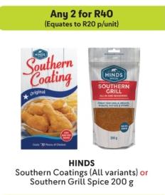 Any 2 HINDS Southern Coatings (All variants) or Southern Grill Spice 200g