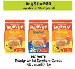 Any 3 MORVITE Ready-to-Eat Sorghum Cereal (All variants) 1 kg