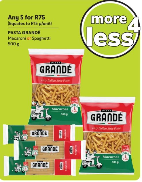 Any 5 PASTA GRANDÉ Macaroni or Spaghetti 500 g