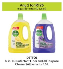 Any 2 DETTOL 4-in-1 Disinfectant Floor and All Purpose Cleaner (All variants) 1.5 L