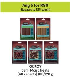 Any 5 OL'ROY Semi Moist Treats (All variants) 100/120 g