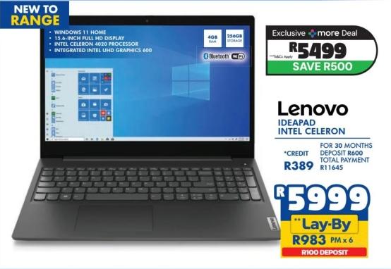 Lenovo Ideapad Intel Celeron, 15.6-inch Full HD Display, Intel Celeron N4020 Processor, Integrated Intel UHD Graphics 600, 4GB RAM, 256GB Storage