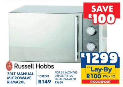 RUSSELL HOBBS 20LT MANUAL MICROWAVE RHMA20L