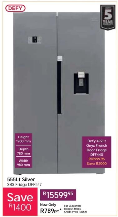 Defy 555Lt Silver SBS Fridge DFF547