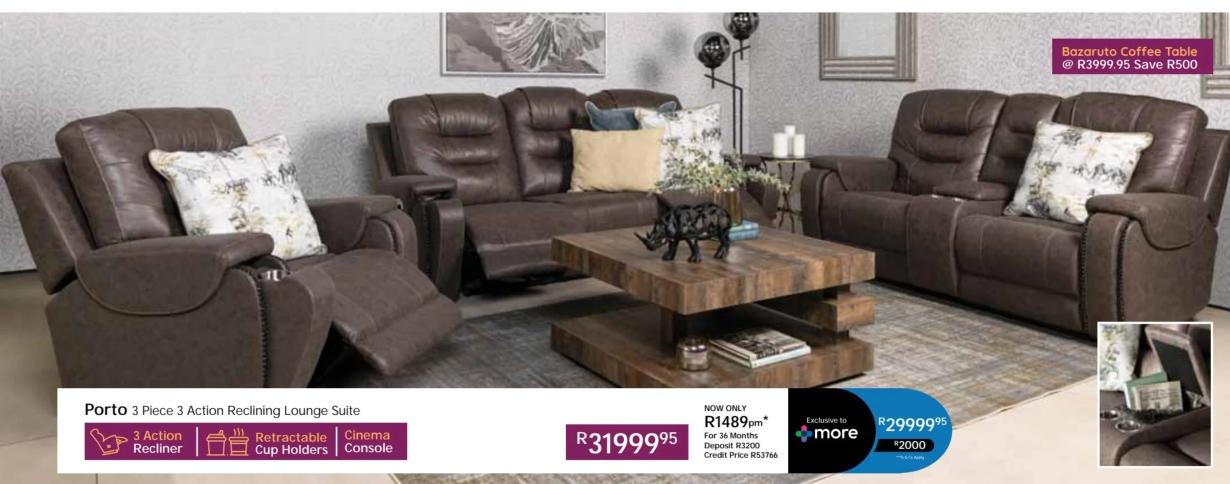 Porto 3 Piece 3 Action Reclining Lounge Suite