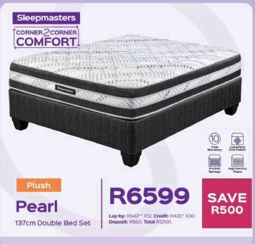 Sleepmasters Plush Pearl 137cm Double Bed Set