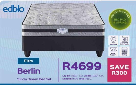 edblo Firm Berlin 152cm Queen Bed Set