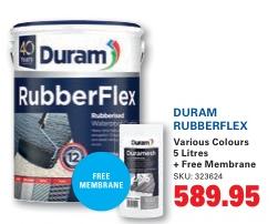 DURAM RUBBERFLEX Various Colours 5 Litres + Free Membrane