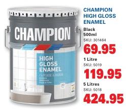 CHAMPION HIGH GLOSS ENAMEL Black 5 Litres