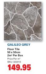 GALILEO GREY Floor Tile 50x 50cm 2m Per Box