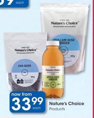 Nature's Choice Chia Seeds 250 gm or Apple Cider Vinegar or Psyllium Husk Powder 400 gm