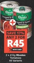 Rhodes Tomatoes 2x410 gm any 2 