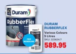 DURAM RUBBERFLEX Various Colours 5 Litres + Free Membrane