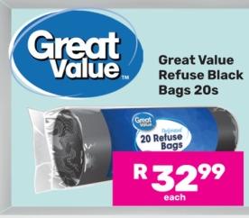 Great Value Refuse Black Bags 20s