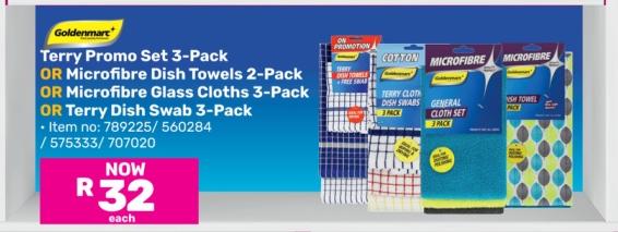 Goldenmarc Terry Promo Set 3-Pack OR Microfibre Dish Towels 2-Pack OR Microfibre Glass Cloths 3-Pack OR Terry Dish Swab 3-Pack