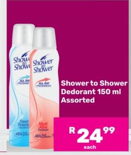 Shower to Shower Deodorant 150 ml Assorted